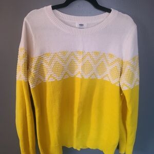 Old Navy Yellow and White Crew Neck Sweater
